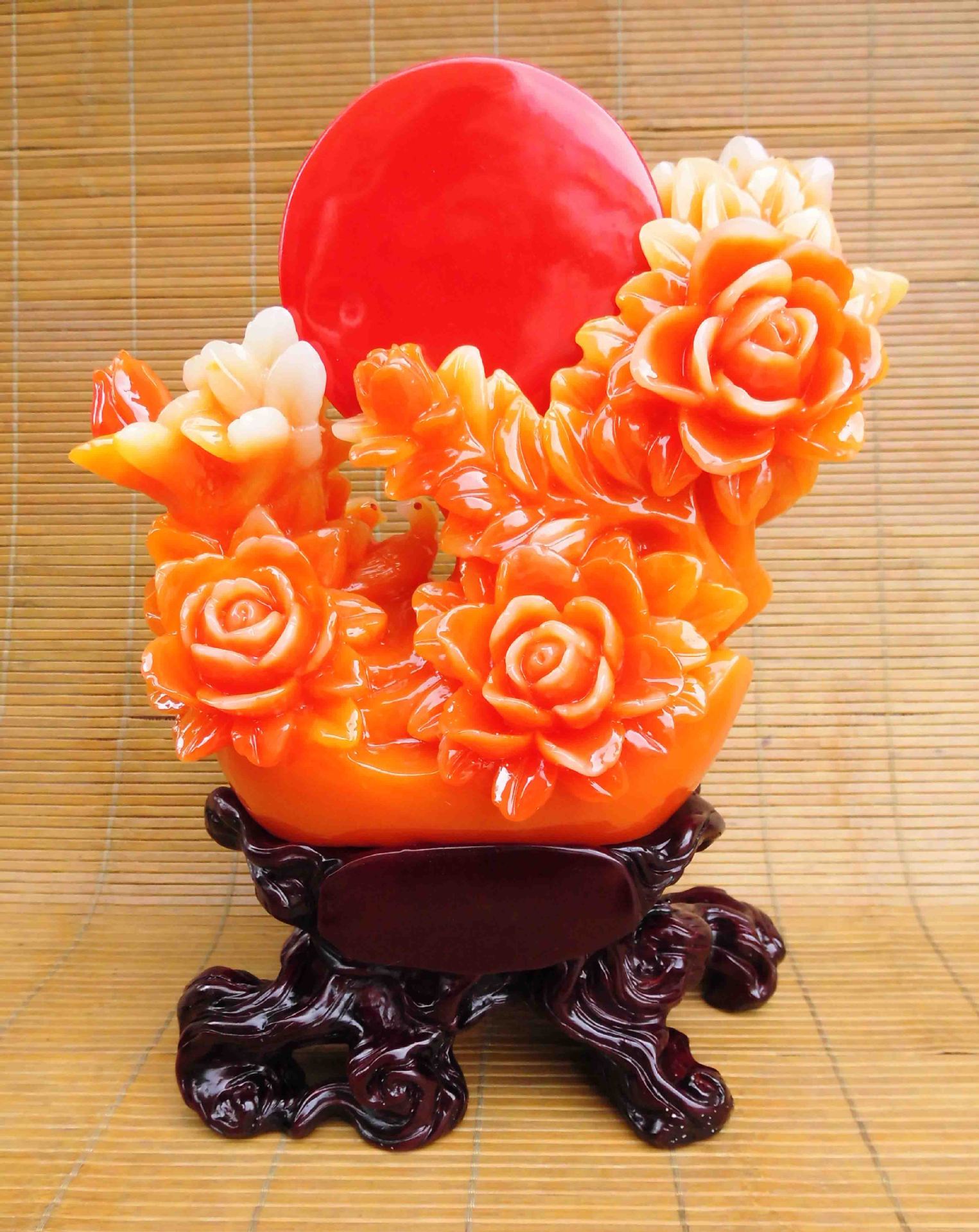中秋节礼物 花好月圆摆件 树脂工艺品摆件 牡丹花摆件 小鸟摆件